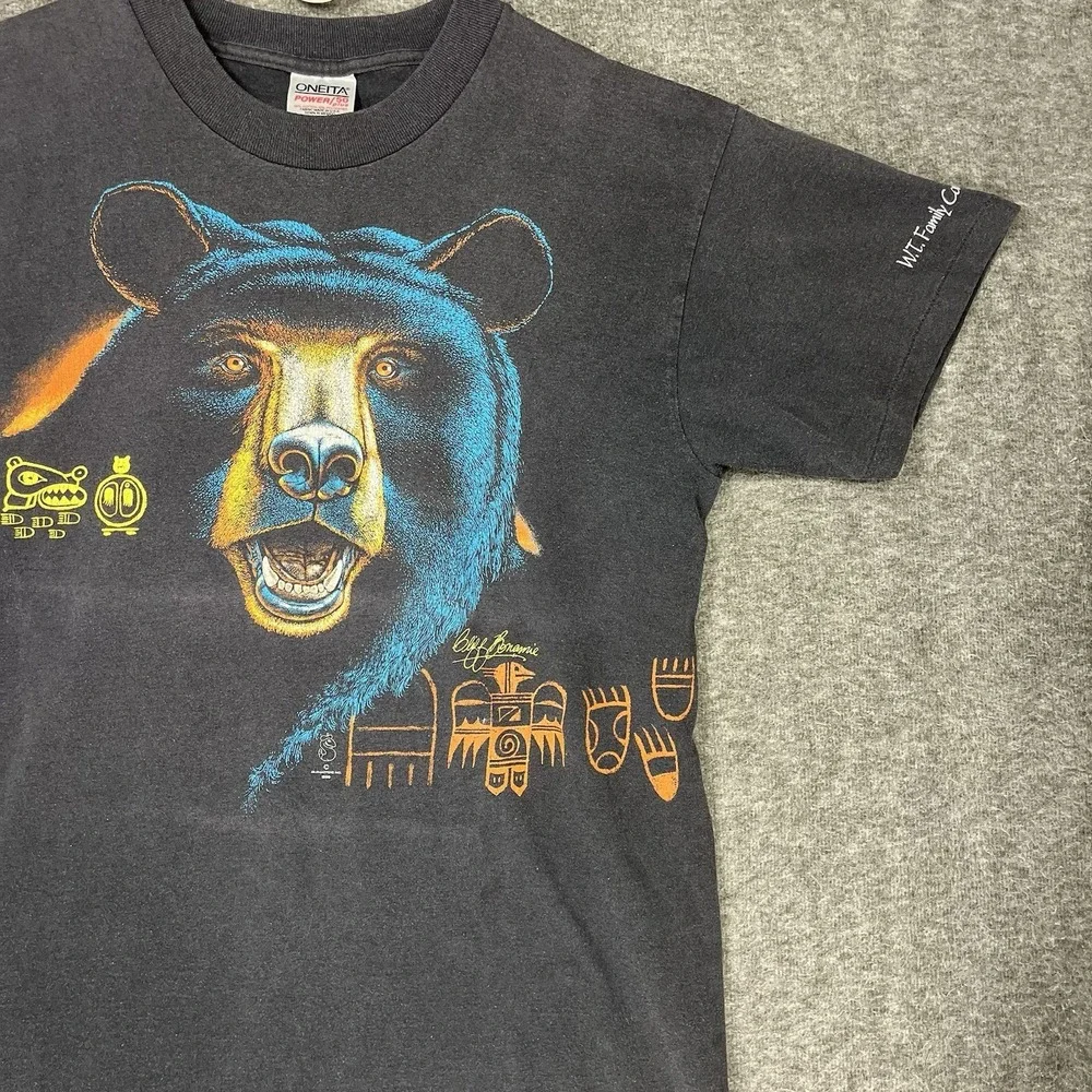 Vintage Black‎ Bear Shirt Mens L Faded Black Wildlife Graphic Oneita Nature 80s